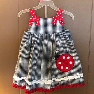 Gingham infant ladybug dress with bloomer